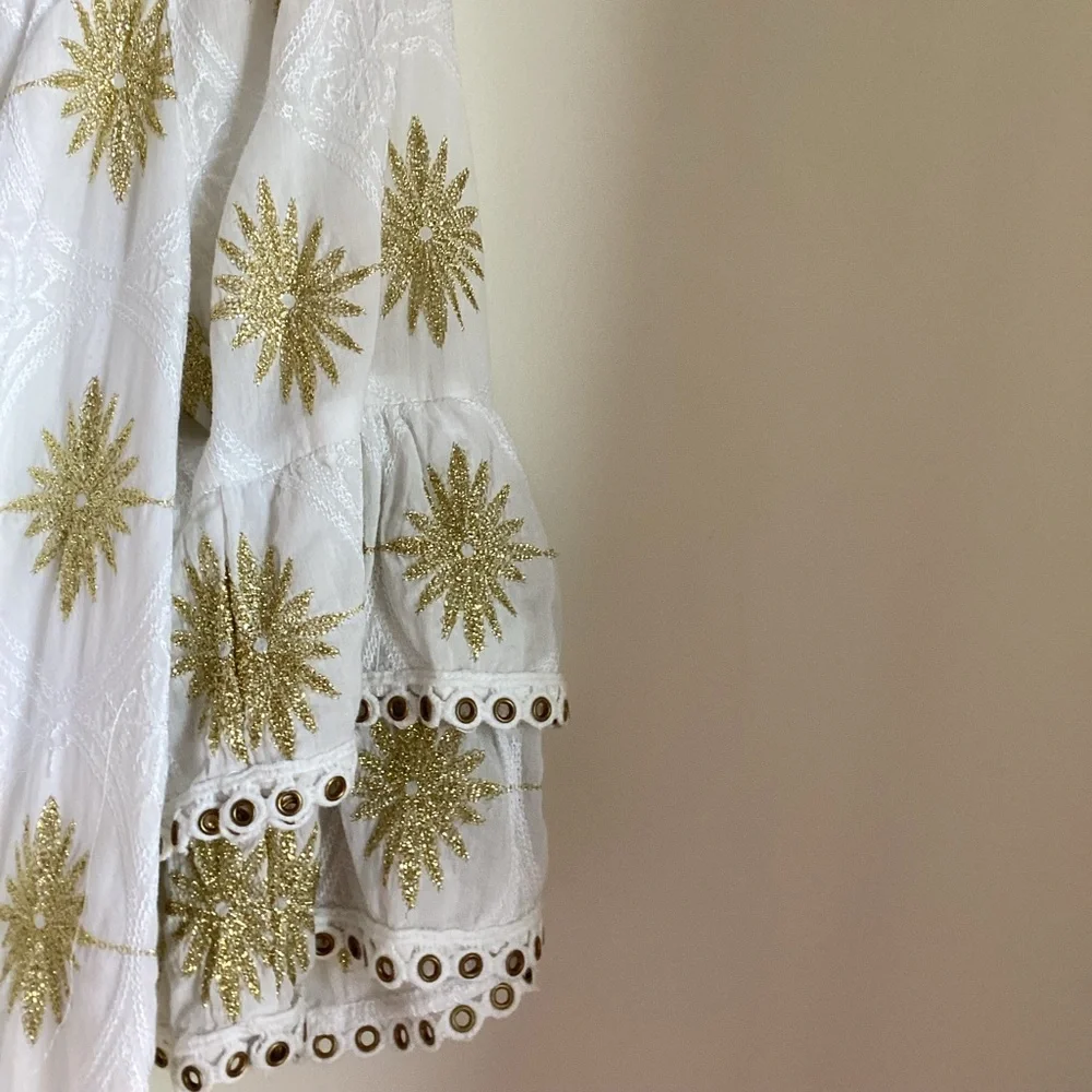 Boston Proper Metallic Detail Off-The-Shoulder Dress Womens Small White Gold - Picture 5 of 15